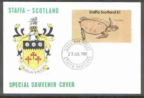 Staffa 1982 Prehistoric Marine Life (Archelon) imperf souvenir sheet (\A31 value) on cover with first day cancel