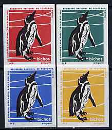 Match Box Labels - Penguin from Portuguese Wildlife set with 4 diff background colours, fine unused condition (4 labels), stamps on penguins    polar