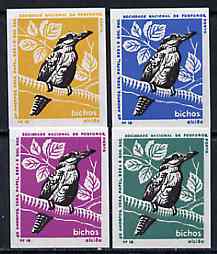 Match Box Labels - Kingfisher from Portuguese Wildlife set with 4 diff background colours, fine unused condition (4 labels), stamps on birds    kingfisher