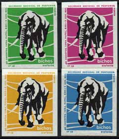 Match Box Labels - Elephant from Portuguese Wildlife set with 4 diff background colours, fine unused condition (4 labels), stamps on , stamps on  stamps on animals    elephants