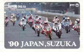 Telephone Card - Japan 105 units phone card showing Field of Riders inscribed '90 Japan, Suzuka (card number 290-433), stamps on , stamps on  stamps on motorbikes