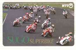 Telephone Card - Japan 50 units phone card showing Field of Riders inscribed Sugo Superbike (card number 410-280), stamps on , stamps on  stamps on motorbikes