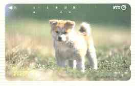 Telephone Card - Japan 50 units phone card showing Spitz Puppy (card number 411-208), stamps on dogs   
