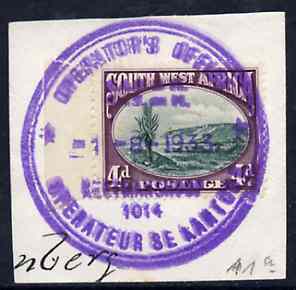 South West Africa - OPERATORS OFFICE/ KEETMANSHOOP complete strike on adhesive on piece (Putzel R3), stamps on railways