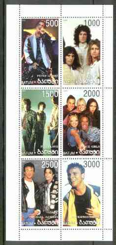 Batum 1999 Pop Stars sheetlet containing 6 values (Queen, P Andre, Pink Floyd, Spice Girls, Backstreet Boys & M Jackson) unmounted mint, stamps on , stamps on  stamps on pops, stamps on entertainments, stamps on music, stamps on spice