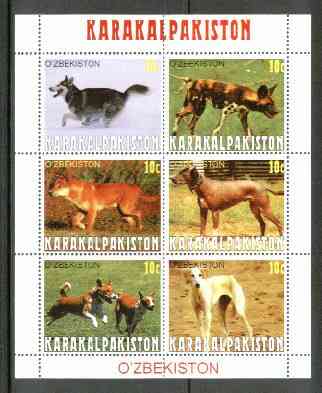 Karakalpakia Republic 1999 Dogs sheetlet containing 6 values  unmounted mint, stamps on , stamps on  stamps on dogs