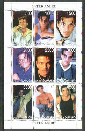 Batum 1999 Peter Andre (Pop Star) sheetlet containing 9 values unmounted mint, stamps on pops, stamps on entertainments, stamps on music