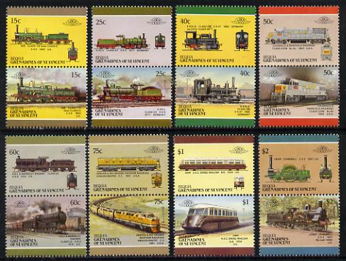 St Vincent - Bequia 1987 Locomotives #5 (Leaders of the World) set of 16 unmounted mint, stamps on , stamps on  stamps on railways