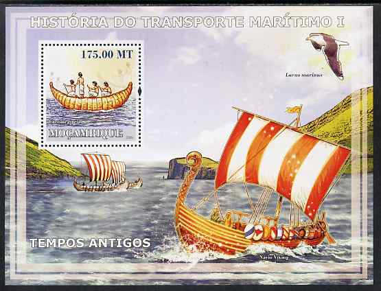 Mozambique 2009 History of Transport - Ships #01 perf m/sheet unmounted mint, stamps on transport, stamps on ships, stamps on vikings