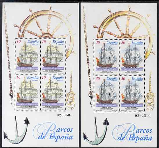 Spain 1995 Paintings of Ships set of 2 perf m/sheets unmounted mint SG MS 3321, stamps on , stamps on  stamps on arts, stamps on  stamps on ships