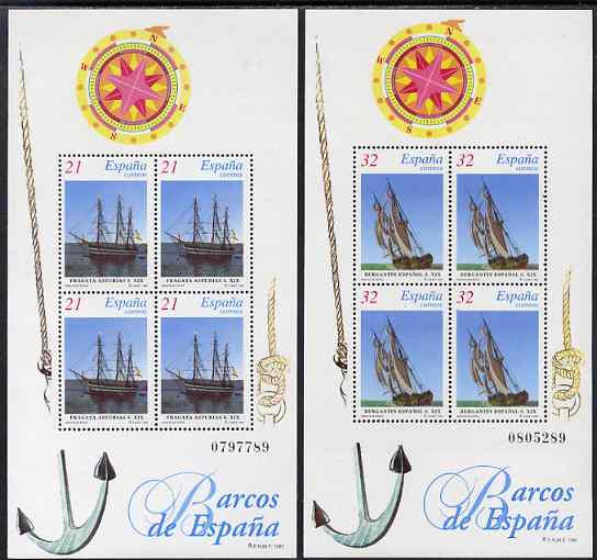 Spain 1997 19th-Century Ships set of 2 perf m/sheets unmounted mint SG MS 3422, stamps on , stamps on  stamps on ships