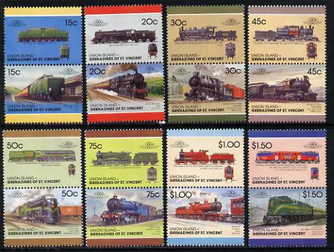 St Vincent - Union Island 1987 Locomotives #7 (Leaders of the World) set of 16 unmounted mint, stamps on , stamps on  stamps on railways