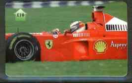 Telephone Card - Michael Schumacher �10 phone card (showing MS in Ferrari), stamps on cars    racing cars      ferrari, stamps on shells