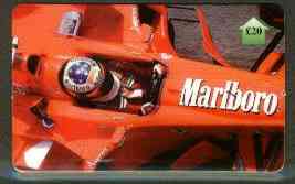 Telephone Card - Michael Schumacher 20 phone card (showing MS in Ferrari viewed from above), stamps on cars    racing cars      ferrari      tobacco