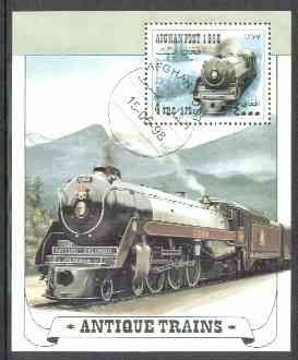 Afghanistan 1998 Old Trains (Br Columbia Steam Loco) perf m/sheet fine cds used, stamps on , stamps on  stamps on railways