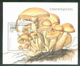 Benin 1998 Mushrooms m/sheet (1000f value) fine cds used, stamps on , stamps on  stamps on fungi