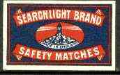 Match Box Labels - Searchlight Brand (Lighthouse) label made in England, stamps on lighthouses
