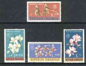 Indonesia 1962 Orchids Charity set of 4 unmounted mint, SG 938-41*, stamps on flowers    orchids