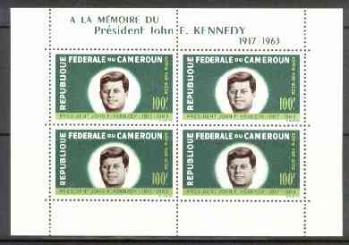 Cameroun 1964 President Kennedy Commemoration unmounted mint m/sheet containing 4 x 100f, SG MS 375a, stamps on personalities     kennedy
