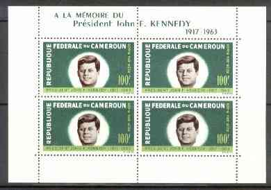 Cameroun 1964 President Kennedy Commemoration unmounted mint m/sheet containing 4 x 100f, SG MS 375a, stamps on , stamps on  stamps on personalities     kennedy