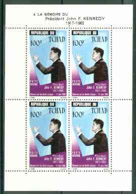 Chad 1964 President Kennedy Commemoration unmounted mint m/sheet containing 4 x 100f, SG MS 126a, stamps on , stamps on  stamps on personalities     kennedy