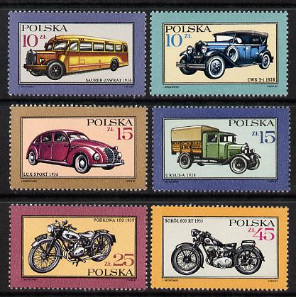 Poland 1987 Motor Vehicles set of 6 (SG 3105-10) unmounted mint, stamps on cars, stamps on transport, stamps on motorbikes, stamps on trucks