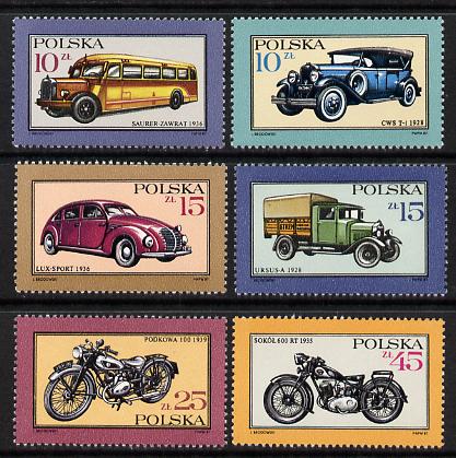 Poland 1987 Motor Vehicles set of 6 (SG 3105-10) unmounted mint, stamps on , stamps on  stamps on cars, stamps on transport, stamps on motorbikes, stamps on trucks