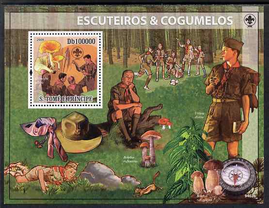 St Thomas & Prince Islands 2009 Scouts & Mushrooms perf s/sheet unmounted mint, stamps on scouts, stamps on fungi