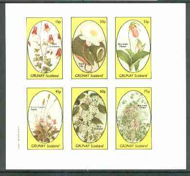 Grunay 1982 Flowers #12 (Columbine, Water Lily, Moccasin, Violet, Clematis & Mountain Fringe) imperf set of 6 values unmounted mint, stamps on , stamps on  stamps on flowers