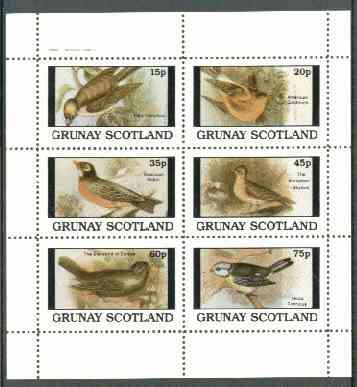 Grunay 1982 Birds #07 (Goldfinch, Skylark, Robin etc) perf set of 6 values unmounted mint, stamps on birds