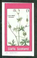 Staffa 1982 Flowers #28 (Long-stalked Cranesbill) imperf souvenir sheet (£1 value) unmounted mint, stamps on flowers    