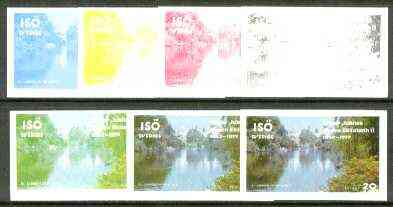 Iso - Sweden 1977 Silver Jubilee (London Scenes) 20 value (St James Park Lake) set of 7 imperf progressive colour proofs comprising the 4 individual colours plus 2, 3 and..., stamps on royalty, stamps on silver jubilee, stamps on london, stamps on lakes, stamps on  iso , stamps on 