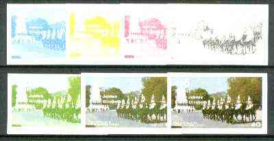 Iso - Sweden 1977 Silver Jubilee (London Scenes) 40 value (Horseguards) set of 7 imperf progressive colour proofs comprising the 4 individual colours plus 2, 3 and all 4-..., stamps on royalty, stamps on silver jubilee, stamps on london, stamps on militaria, stamps on horses, stamps on  iso , stamps on 