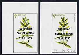 St Kilda 1970 Flowers 1s9d (Yellow Rattle) with 'European Conservation Year' opt imperf single with grey virtually omitted (St Kilda, imprint & value) plus imperf normal both unmounted mint, stamps on flowers, stamps on environment     