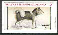 Bernera 1982 Dogs (Eskimo Dog) imperf souvenir sheet (£1 value) unmounted mint, stamps on animals, stamps on dogs   