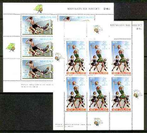 New Zealand 1970 Health - Football & Netball set of 2 m/sheets unmounted mint SG MS 942, stamps on sport, stamps on football, stamps on netball