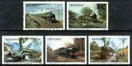 Guyana 1990 British Steam Locomotives set of 5 unmounted mint Sc #2291-95*, stamps on railways