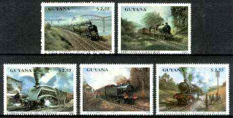 Guyana 1990 British Steam Locomotives set of 5 unmounted mint Sc #2291-95*, stamps on , stamps on  stamps on railways