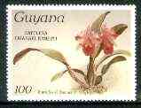 Guyana 1985-89 Orchids Series 1 plate 43 (Sanders Reichenbachia) 100c (with wmk) unmounted mint, unlisted by SG without surcharge*, stamps on orchids, stamps on flowers