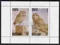 Staffa 1979 Owls perf set of 2 values (25p & 75p) opt'd SPECIMEN unmounted mint, stamps on birds, stamps on birds of prey, stamps on owls