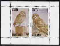 Staffa 1979 Owls perf set of 2 values (25p & 75p) opt'd SPECIMEN unmounted mint, stamps on , stamps on  stamps on birds, stamps on  stamps on birds of prey, stamps on  stamps on owls