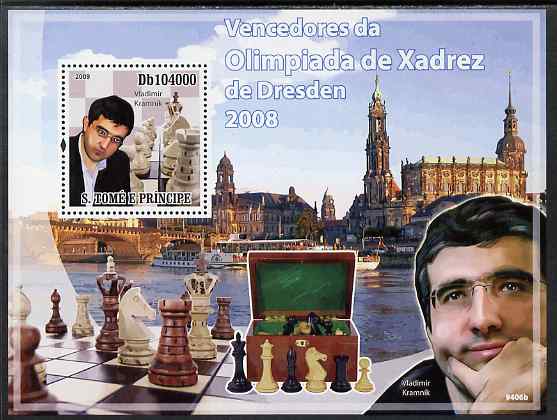 St Thomas & Prince Islands 2009 Winners Dresden Chess Olympiad perf s/sheet unmounted mint, stamps on , stamps on  stamps on personalites, stamps on  stamps on chess