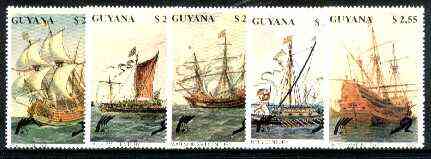 Guyana 1990 Early Sailing Ships set of 5 unmounted mint, Sc #2353-57*, stamps on , stamps on  stamps on ships