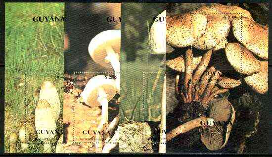 Guyana 1990 Mushrooms set of 4 individual souvenir sheets unmounted mint, as Sc #2348-51, stamps on fungi