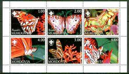 Mordovia Republic 1999 Butterflies (with Scout Logo) sheetlet containing complete set of 6 values unmounted mint, stamps on , stamps on  stamps on butterflies, stamps on scouts