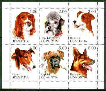 Udmurtia Republic 1999 Dogs sheetlet containing complete set of 6 values unmounted mint, stamps on dogs