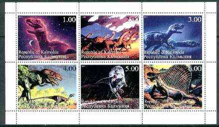 Kalmikia Republic 1999 Dinosaurs sheetlet containing complete set of 6 values unmounted mint, stamps on dinosaurs
