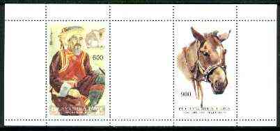 Touva 1999 Horses sheetlet containing complete set of 2 values (plus blank label) unmounted mint, stamps on , stamps on  stamps on animals, stamps on horses