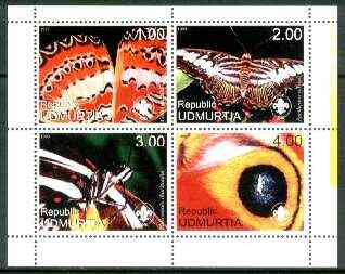 Udmurtia Republic 1999 Butterflies (with Scout Logo) sheetlet containing complete set of 4 values unmounted mint, stamps on , stamps on  stamps on butterflies, stamps on scouts