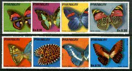 Paraguay 1975 Butterflies complete perf set of 8 unmounted mint, , stamps on butterflies